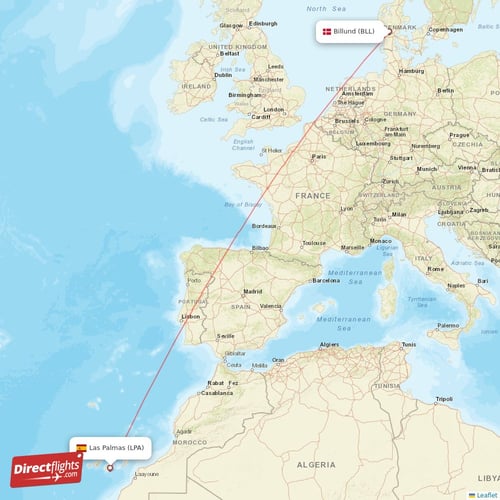 Billund - Las Palmas direct flight map