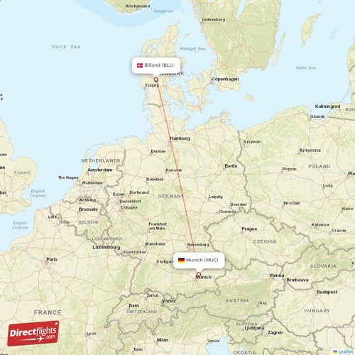 Billund - Munich direct flight map