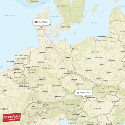 Billund - Vienna direct flight map