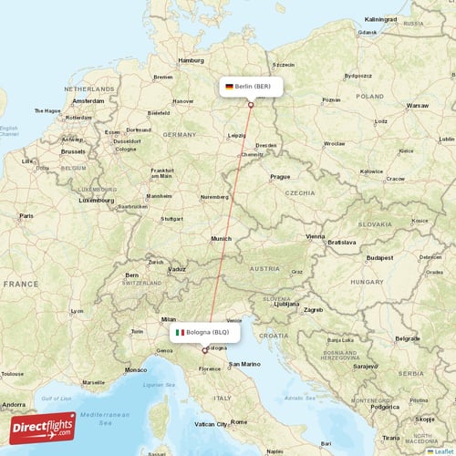 Bologna - Berlin direct flight map
