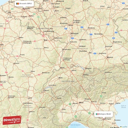 Bologna - Brussels direct flight map