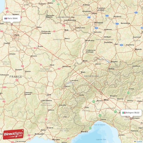 Bologna - Paris direct flight map