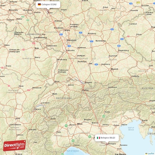 Bologna - Cologne direct flight map