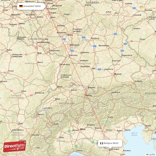 Bologna - Dusseldorf direct flight map
