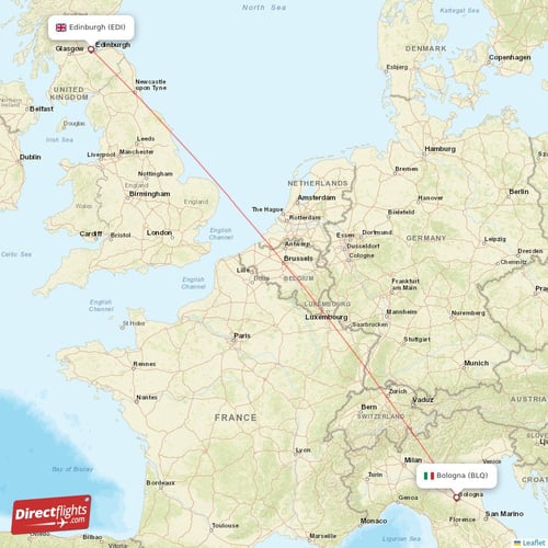 Bologna - Edinburgh direct flight map