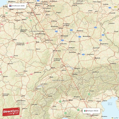 Bologna - Eindhoven direct flight map