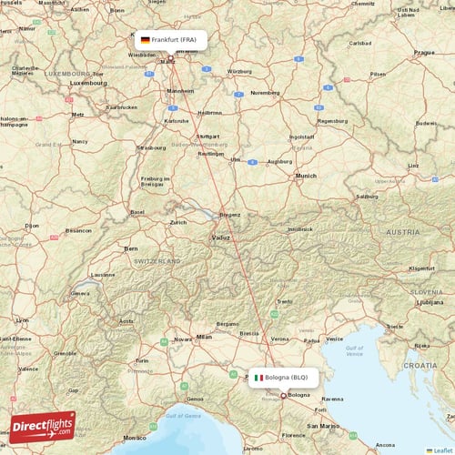Bologna - Frankfurt direct flight map