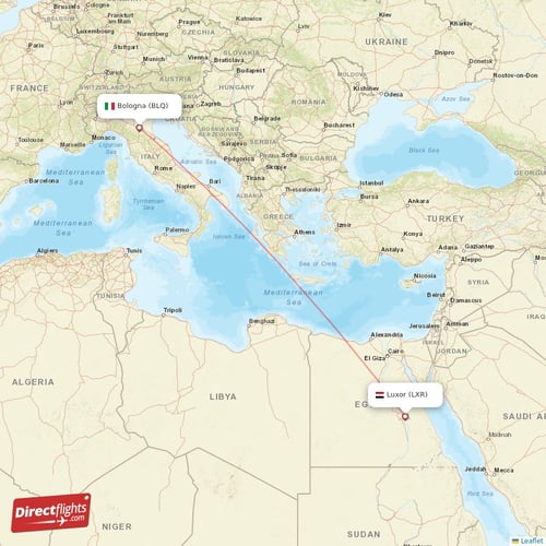 Bologna - Luxor direct flight map