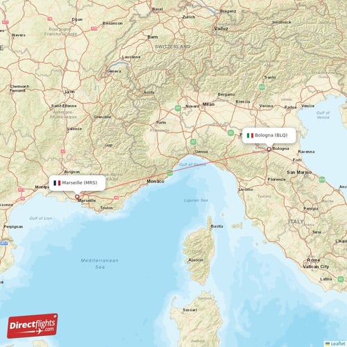 Bologna - Marseille direct flight map
