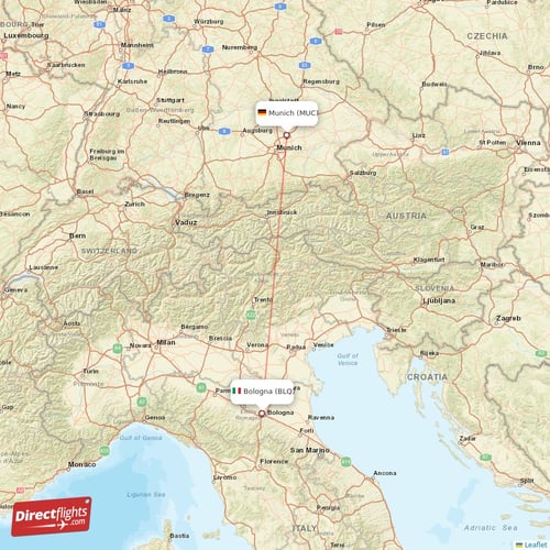 Bologna - Munich direct flight map