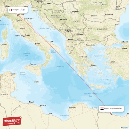 Bologna - Mersa Matruh direct flight map