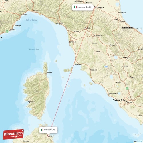 Bologna - Olbia direct flight map