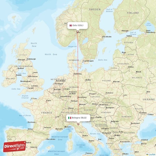Bologna - Oslo direct flight map