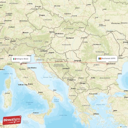 Bologna - Bucharest direct flight map