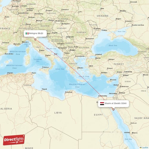 Bologna - Sharm el Sheikh direct flight map