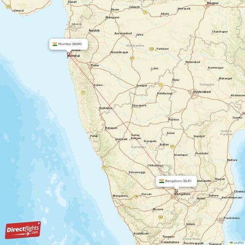 Bengaluru - Mumbai direct flight map