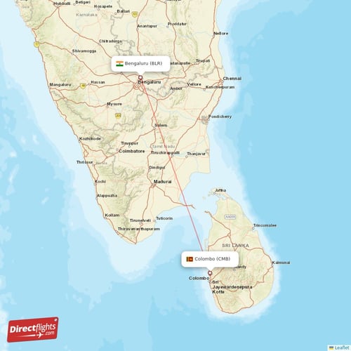 Bengaluru - Colombo direct flight map