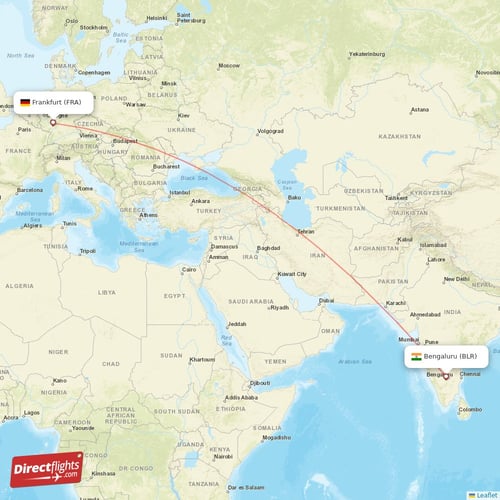 Bengaluru - Frankfurt direct flight map