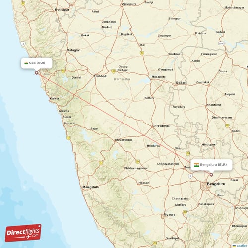 Bengaluru - Goa direct flight map