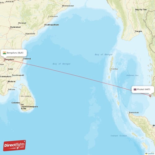 Bengaluru - Phuket direct flight map