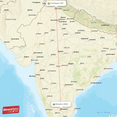 Bengaluru - Chandigarh direct flight map