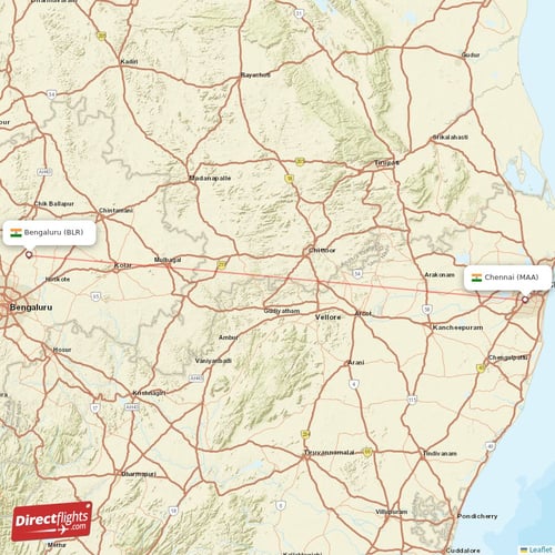 Bengaluru - Chennai direct flight map