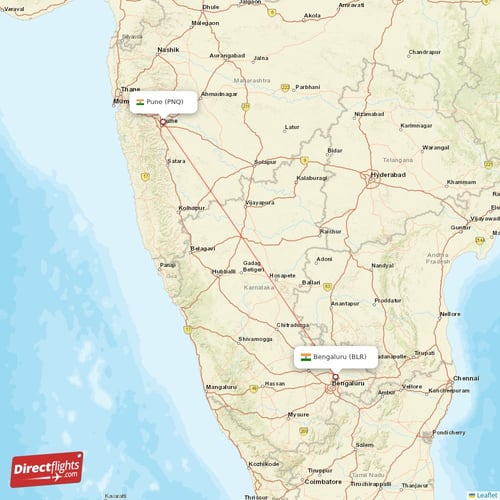 Bengaluru - Pune direct flight map