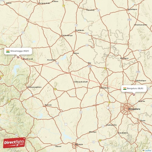 Bengaluru - Shivamogga direct flight map