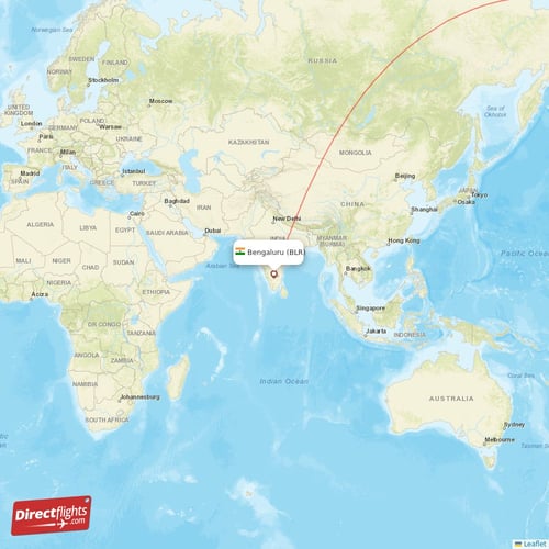 Bengaluru - San Francisco direct flight map