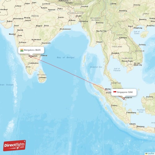 Bengaluru - Singapore direct flight map