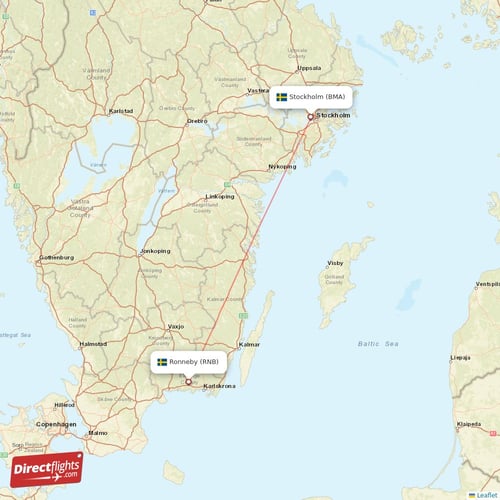 Stockholm - Ronneby direct flight map