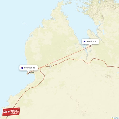 Broome - Derby direct flight map