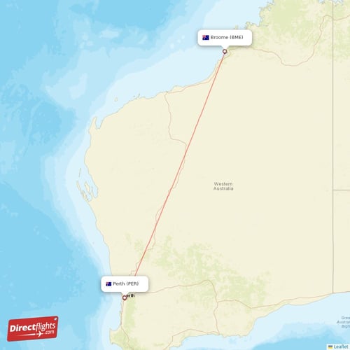 Broome - Perth direct flight map