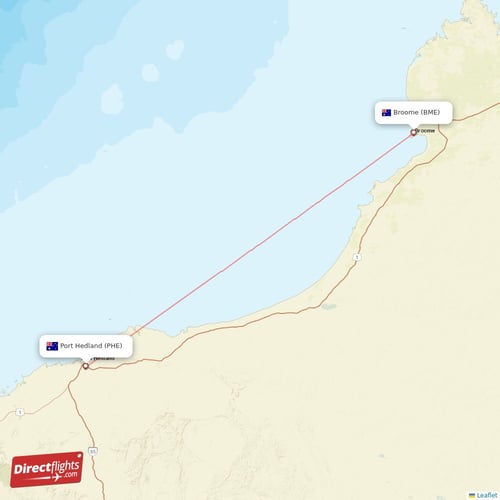 Broome - Port Hedland direct flight map
