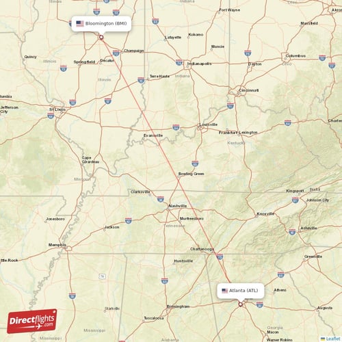 Bloomington - Atlanta direct flight map