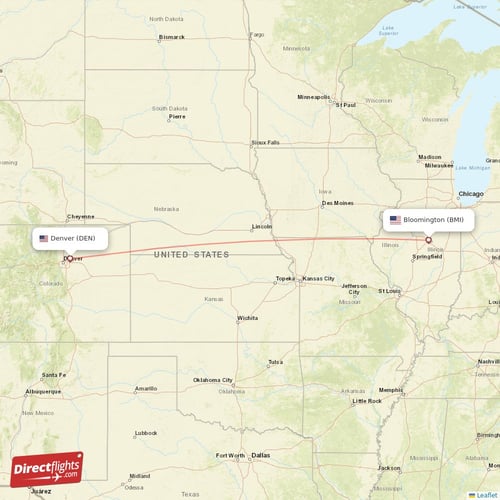 Bloomington - Denver direct flight map