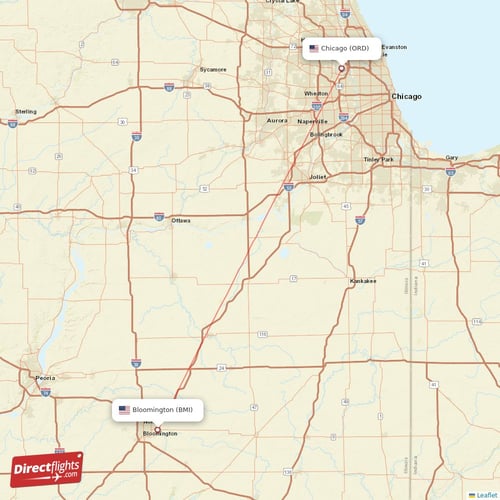 Bloomington - Chicago direct flight map