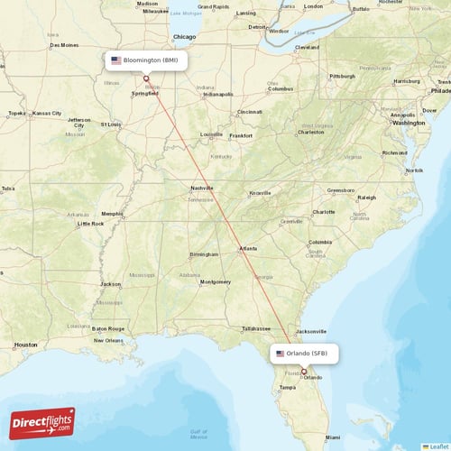 Bloomington - Orlando direct flight map