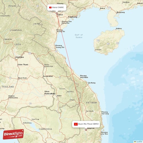 Buon Ma Thout - Hanoi direct flight map
