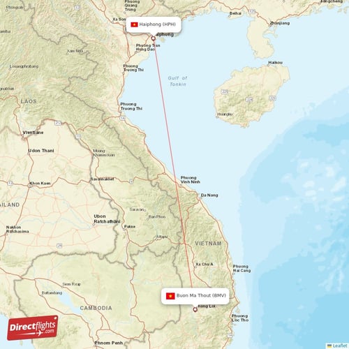 Buon Ma Thout - Haiphong direct flight map