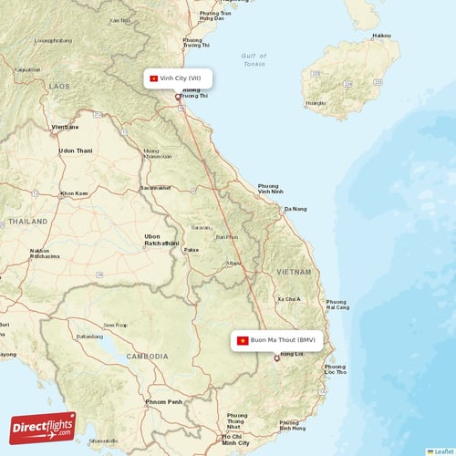 Buon Ma Thout - Vinh City direct flight map