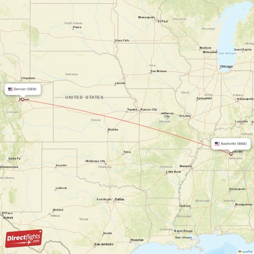 Nashville - Denver direct flight map