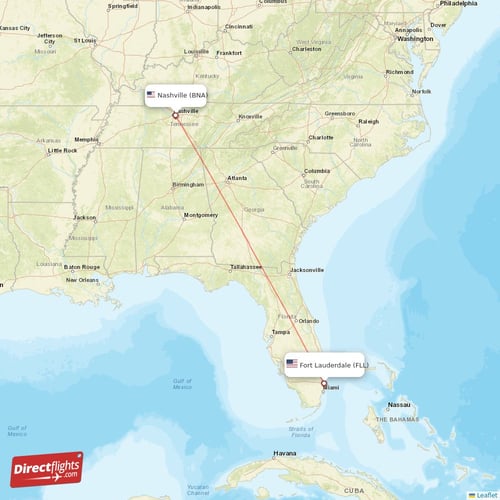 Nashville - Fort Lauderdale direct flight map