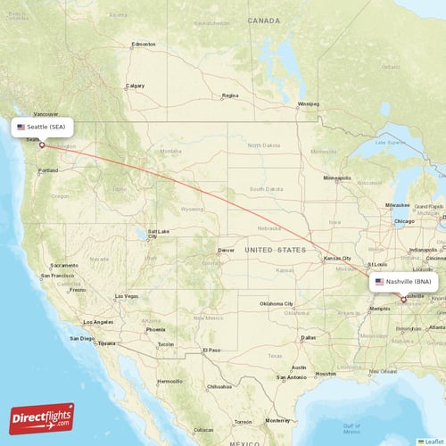 Nashville - Seattle direct flight map