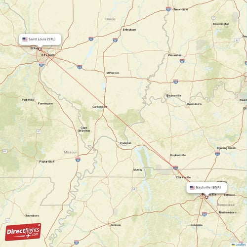 Nashville - Saint Louis direct flight map