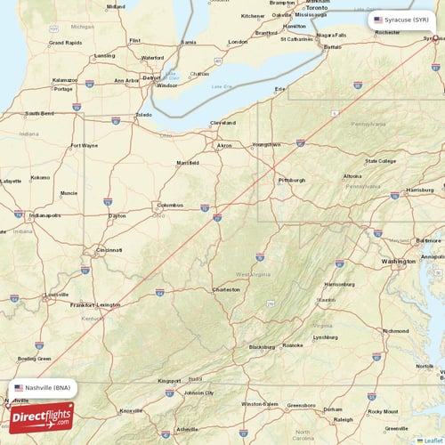 Nashville - Syracuse direct flight map