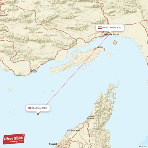 Bandar Abbas - Abu Musa direct flight map