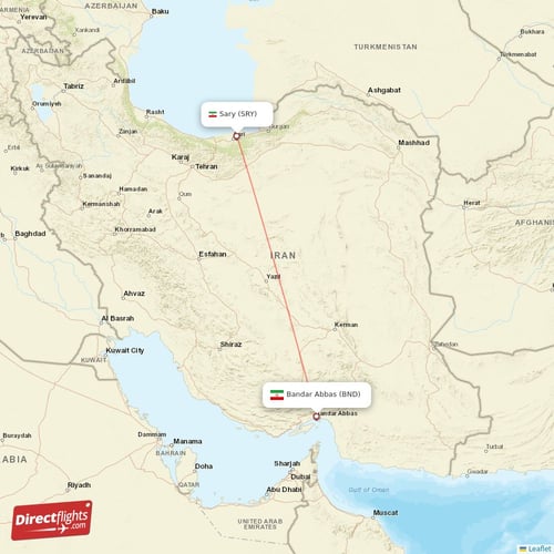 Bandar Abbas - Sary direct flight map