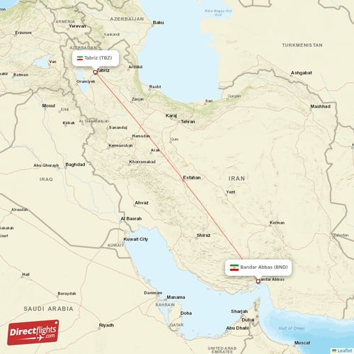Bandar Abbas - Tabriz direct flight map