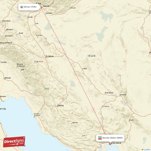 Bandar Abbas - Tehran direct flight map